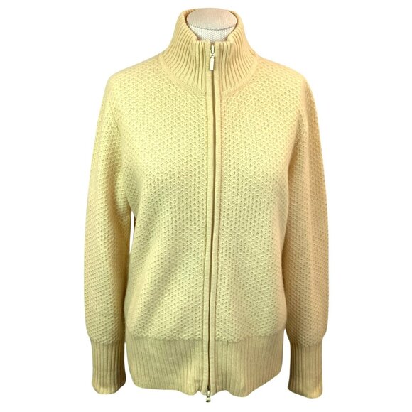 Marshall Fields Cashmere Full Zip Cardigan Sweater Womens Large Yellow - Picture 2 of 10